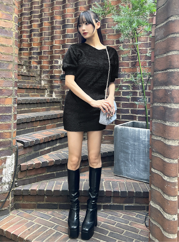 チェーン付きシャギーニットミニワンピース[ws06] | レディース