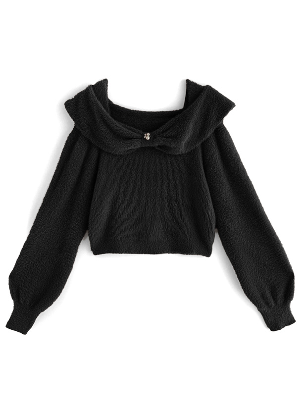 リボンカラーフェザーニットトップス[ws10]