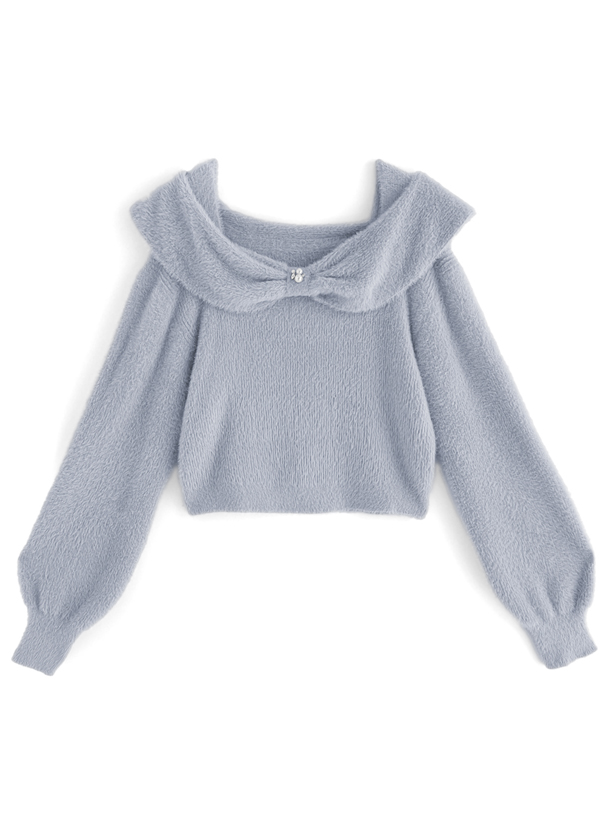 リボンカラーフェザーニットトップス