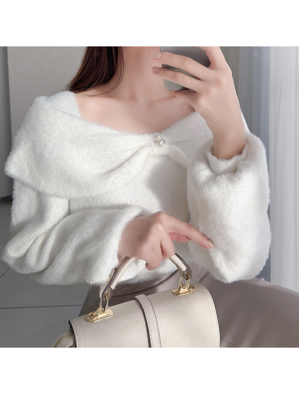 リボンカラーフェザーニットトップス