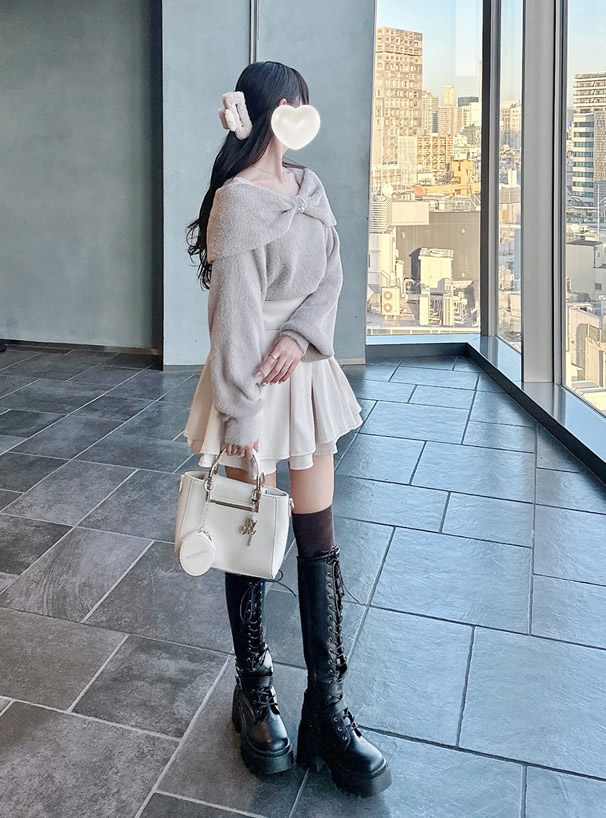 リボンカラーフェザーニットトップス