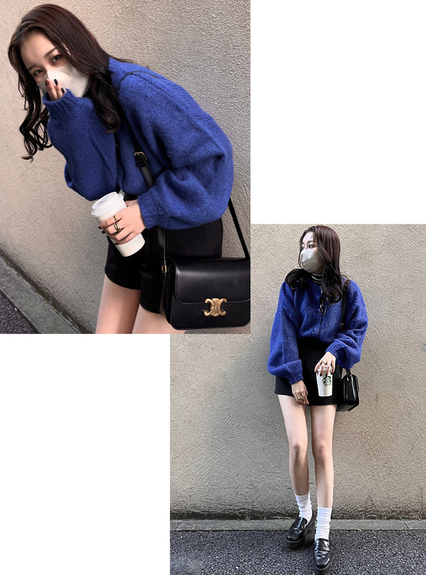 ドロップショルダーモヘヤタッチニットカーディガン