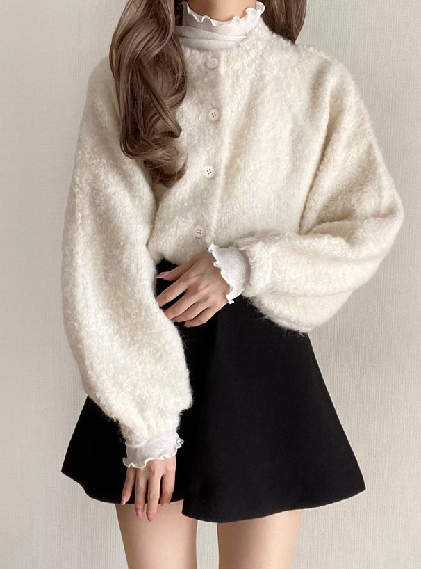 ドロップショルダーモヘヤタッチニットカーディガン