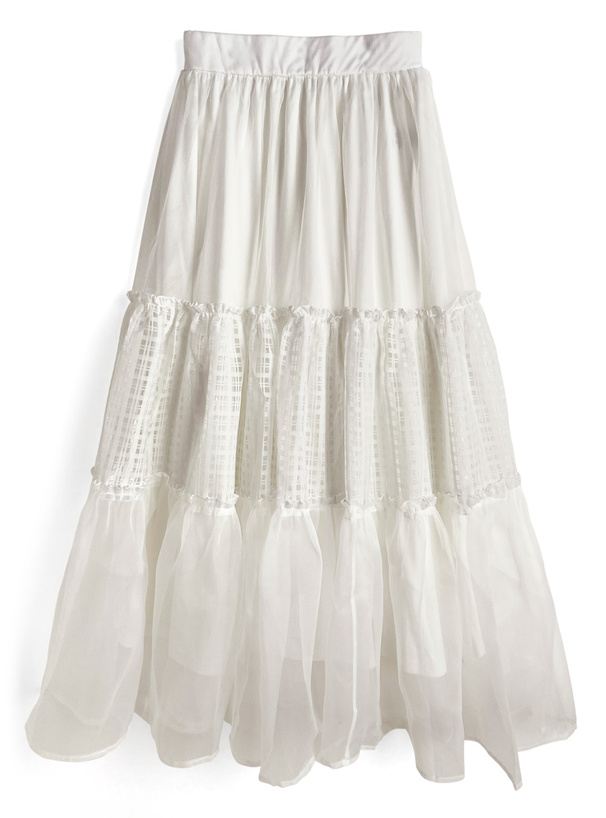 オーガンジー切替シアーチェック柄フレアスカート[ws18] | レディース