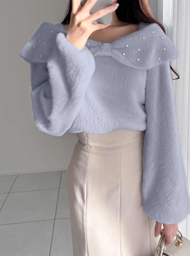 リボンカラーフェザーニットトップス[ws19] | レディースファッション