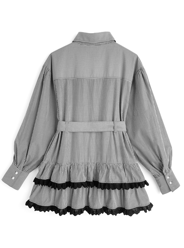 ベルト付きストライプ柄ティアードフリルミニワンピース[ws21