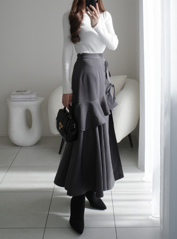 フリルリボンスリットスカート