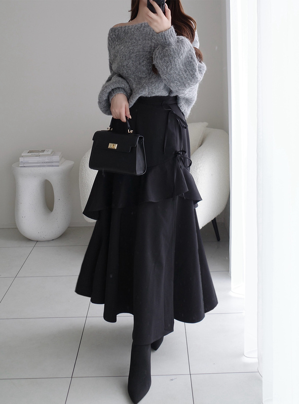 フリルリボンスリットスカート