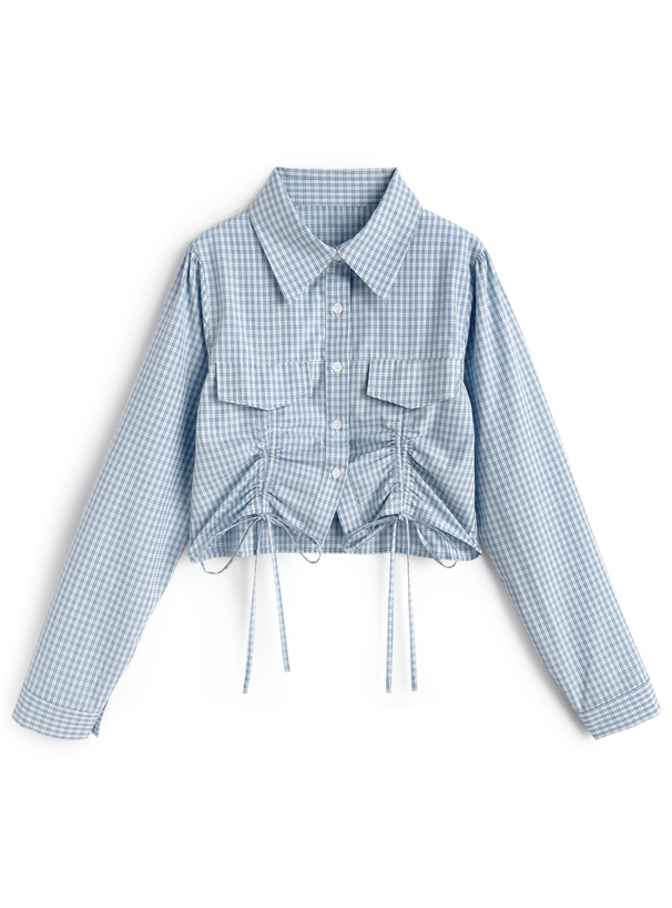 チェック柄ドロストショート丈シャツ[ws31]