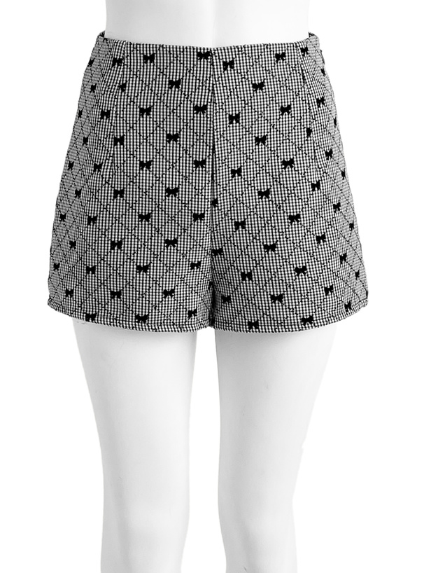 千鳥柄フロッキーリボンショートパンツ
