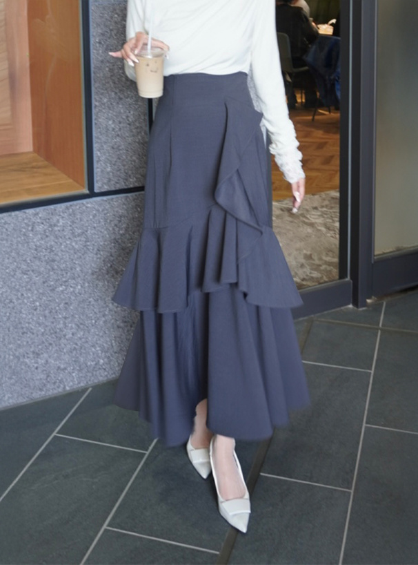 アシンメトリーラッフルティアードスカート