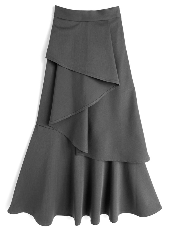 アシンメトリーラッフルマーメイドフレアスカート