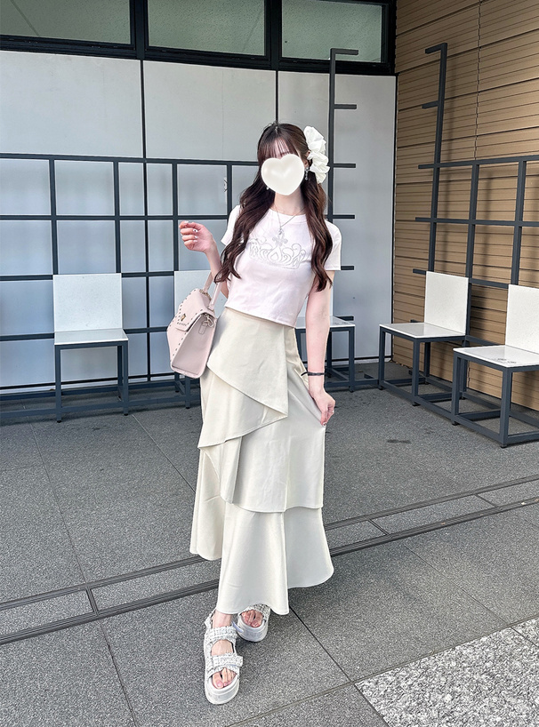 アシンメトリーラッフルマーメイドフレアスカート