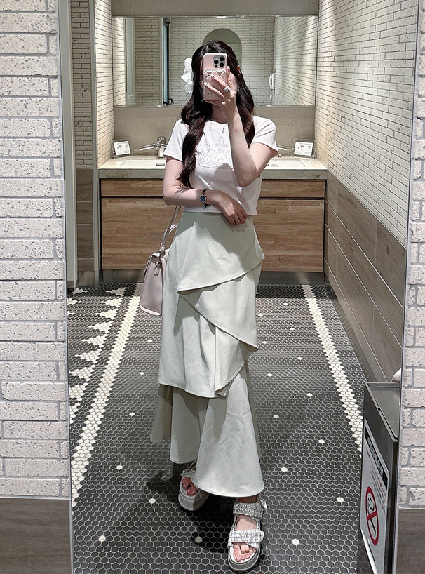 アシンメトリーラッフルマーメイドフレアスカート