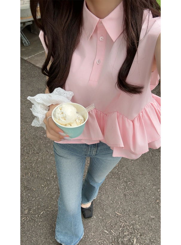 ウェーブフリルフレンチスリーブブラウス