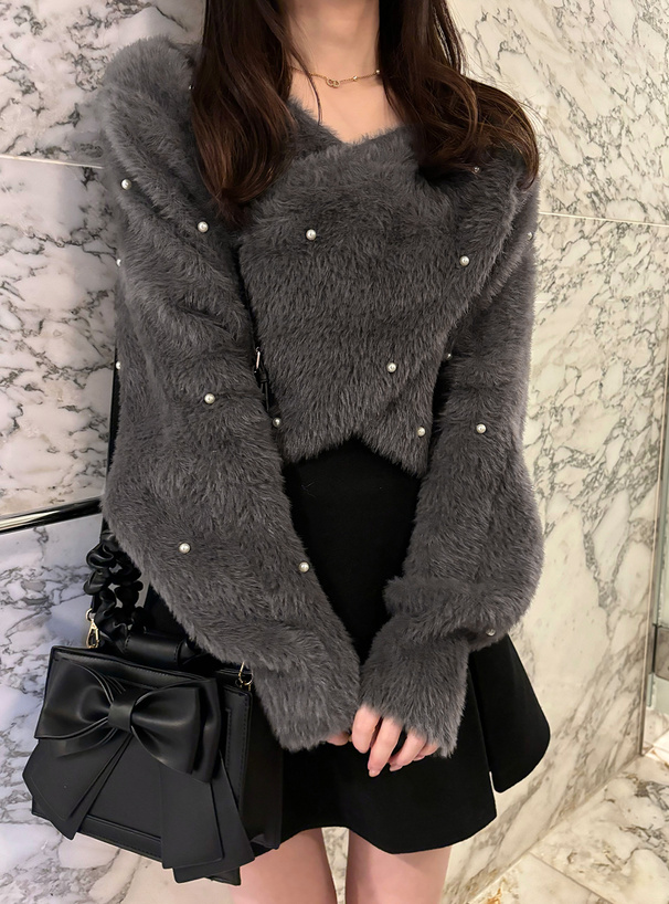 パールカシュクールシャギーニットトップス