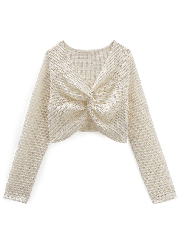 ワッフルツイストクロップド丈トップス