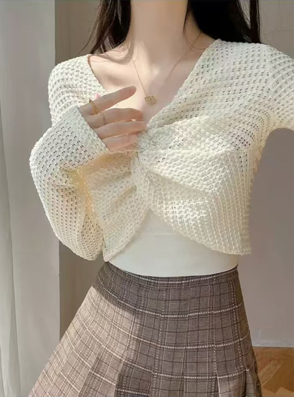 ワッフルツイストクロップド丈トップス