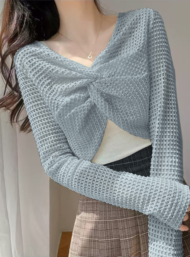 ワッフルツイストクロップド丈トップス[yz660] | レディース