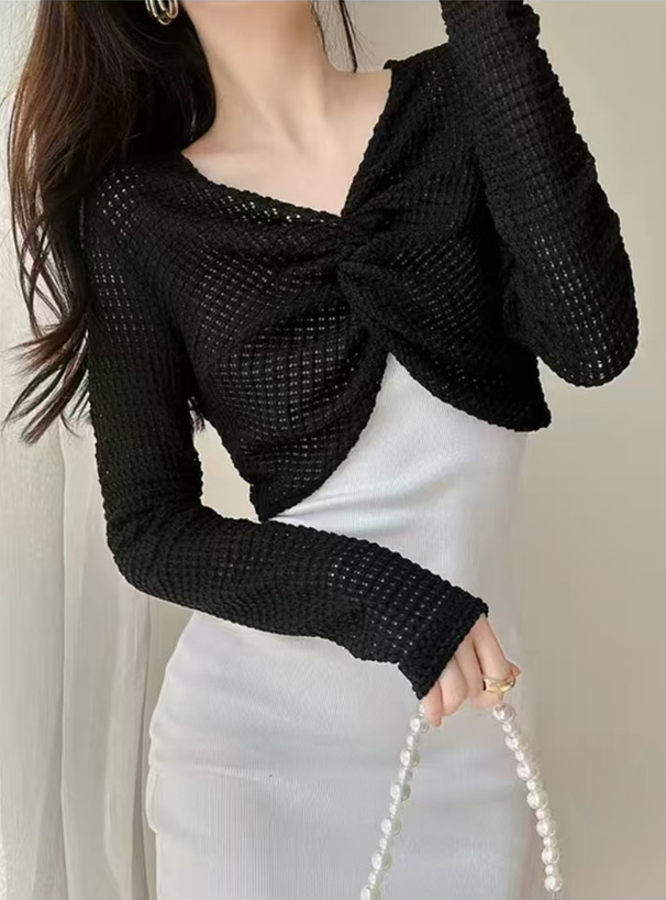 ワッフルツイストクロップド丈トップス