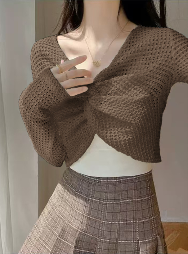 ワッフルツイストクロップド丈トップス