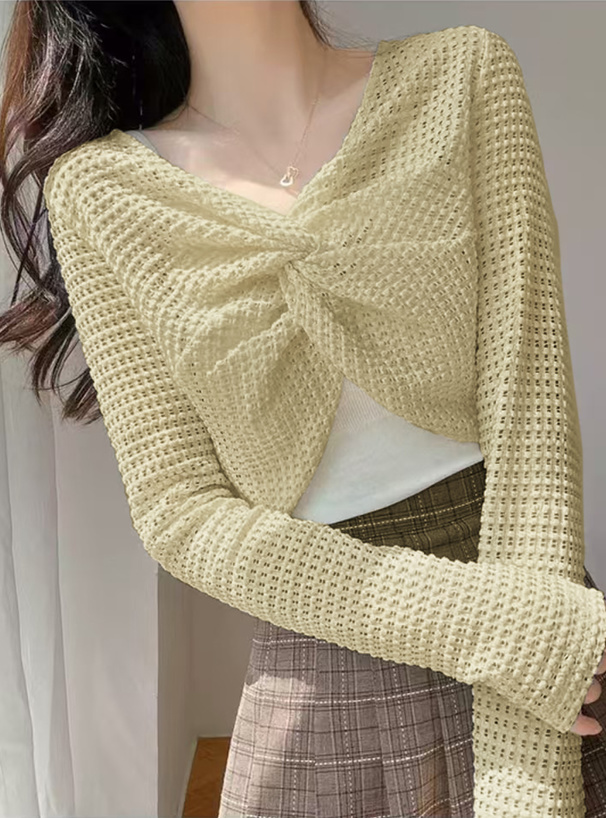 ワッフルツイストクロップド丈トップス