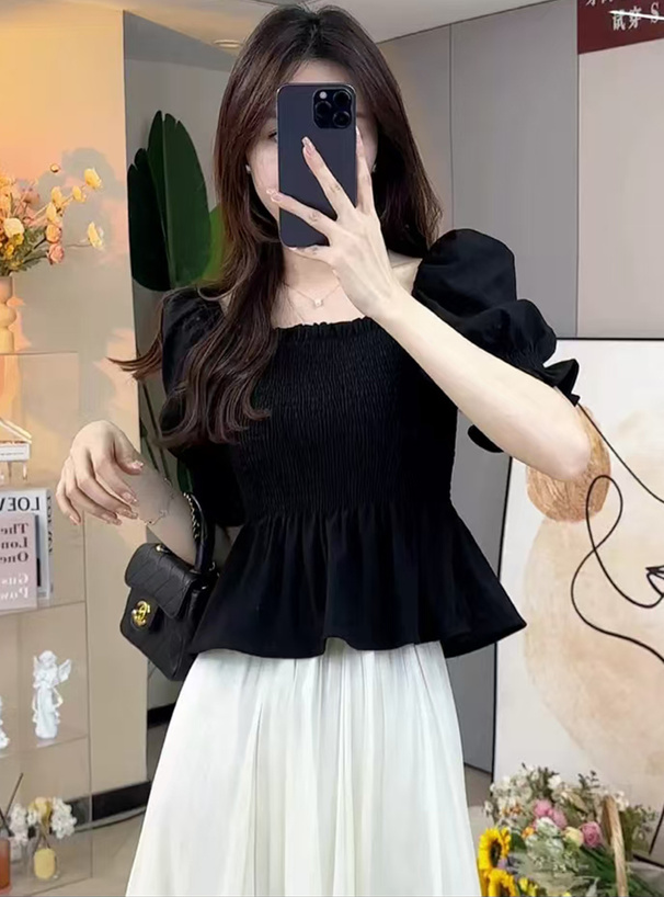 ペプラムシャーリングシフォンブラウス