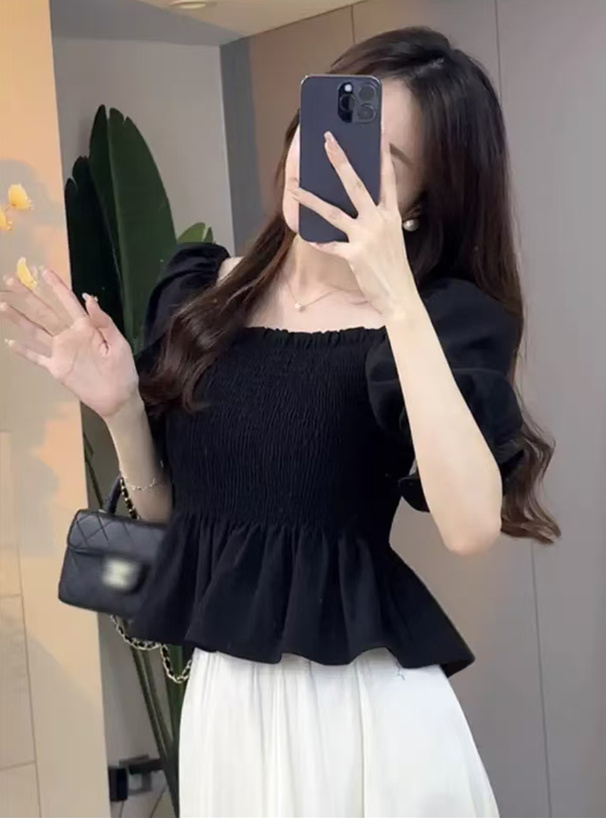 ペプラムシャーリングシフォンブラウス