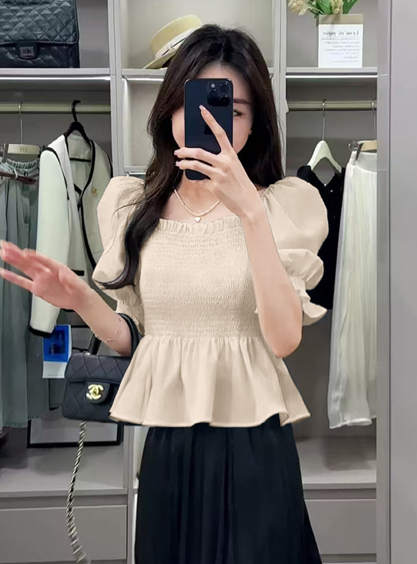 ペプラムシャーリングシフォンブラウス