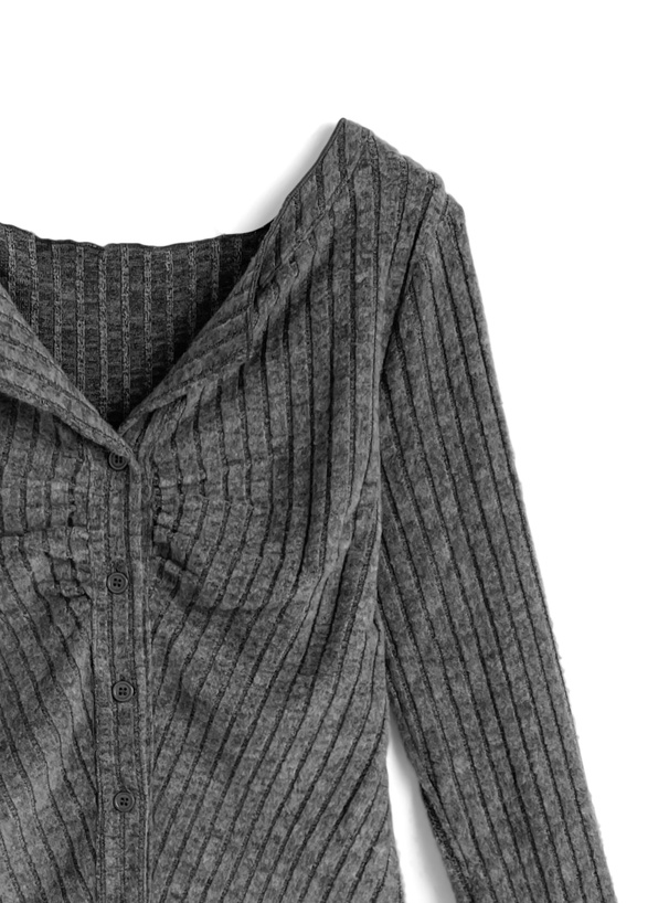 フロントボタンギャザー表起毛リブトップス[yz673] | レディース