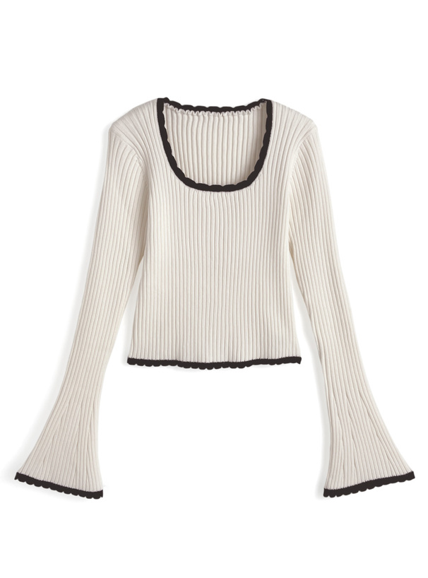 配色スカラップリブニットトップス