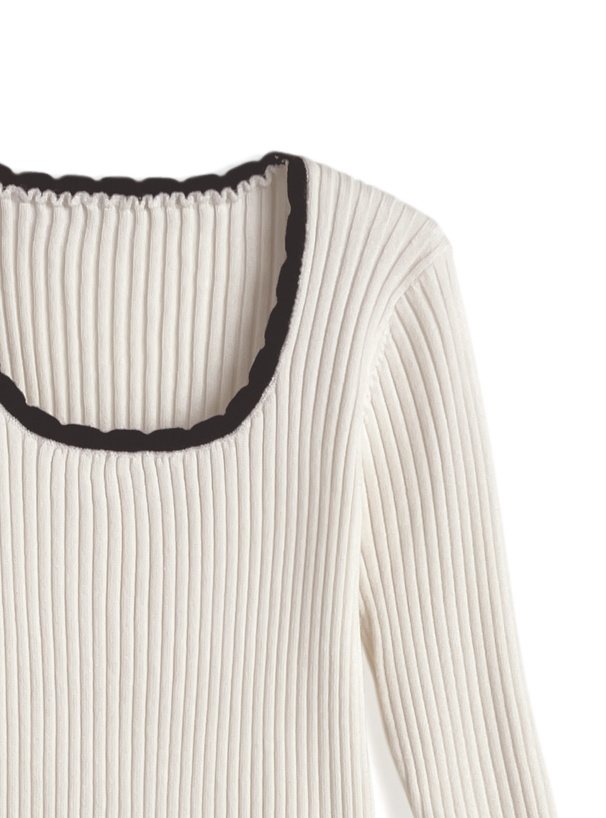 配色スカラップリブニットトップス