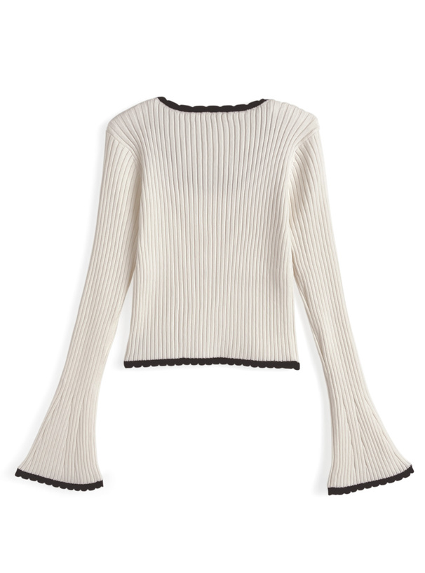 配色スカラップリブニットトップス