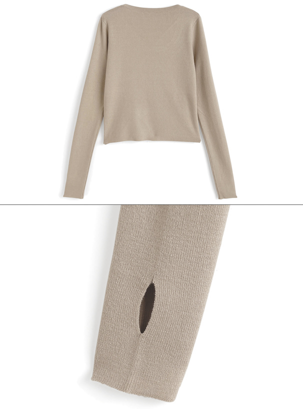 サムホール付きリブニットトップス