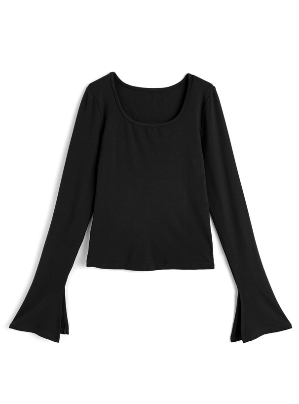 スリットフレアスリーブスクエアネックトップス