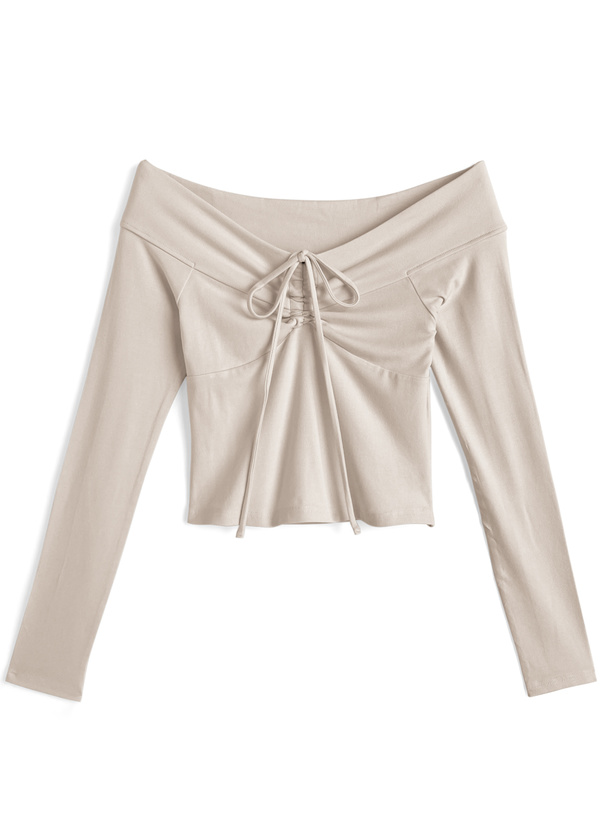 リボンドロストオフショルダートップス