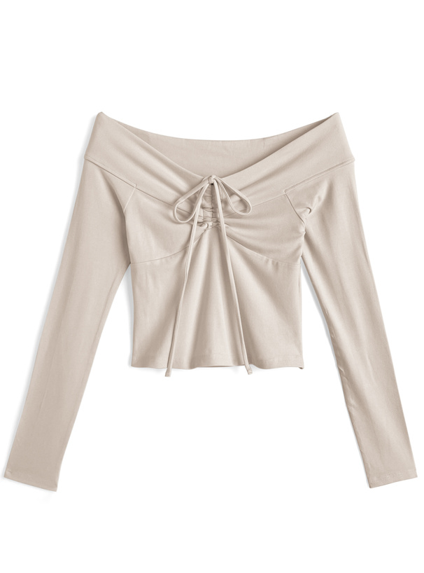 リボンドロストオフショルダートップス[yz679] | レディース