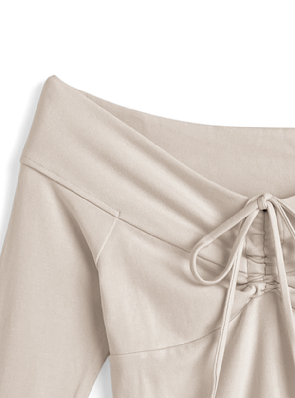 リボンドロストオフショルダートップス