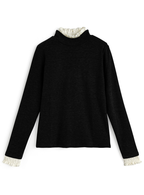 レースレイヤード風ハイネックトップス