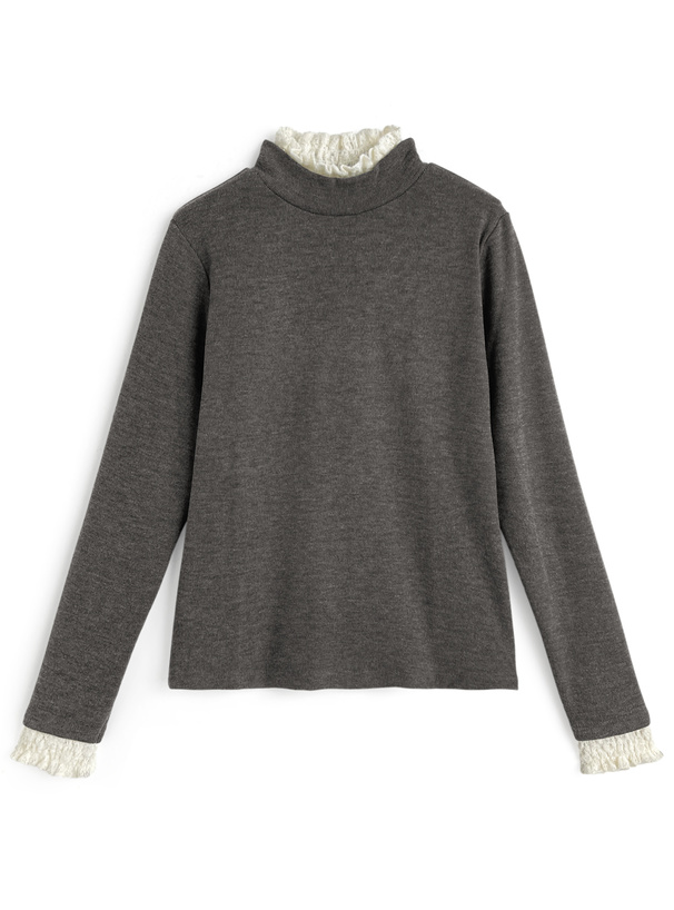 レースレイヤード風ハイネックトップス