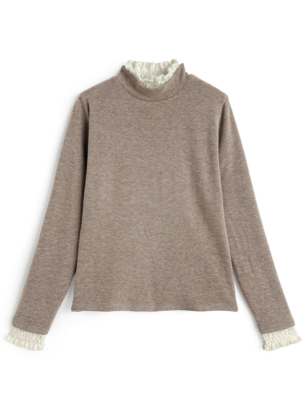 レースレイヤード風ハイネックトップス