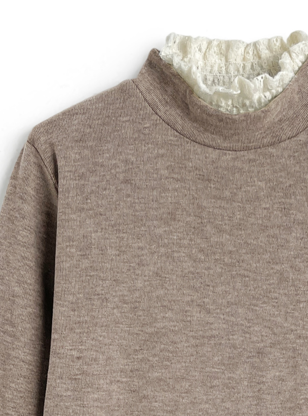 レースレイヤード風ハイネックトップス