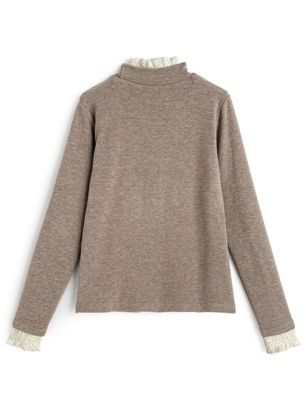 レースレイヤード風ハイネックトップス