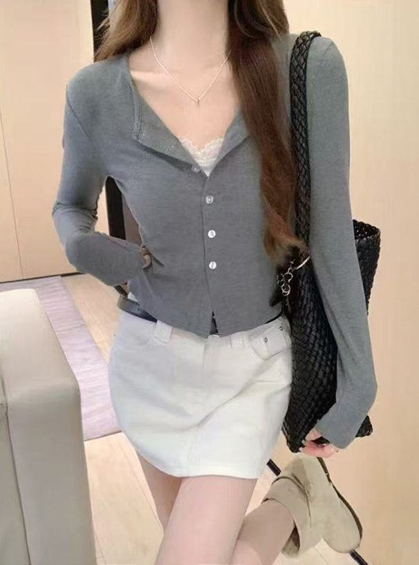 配色ボタンリブカーディガン