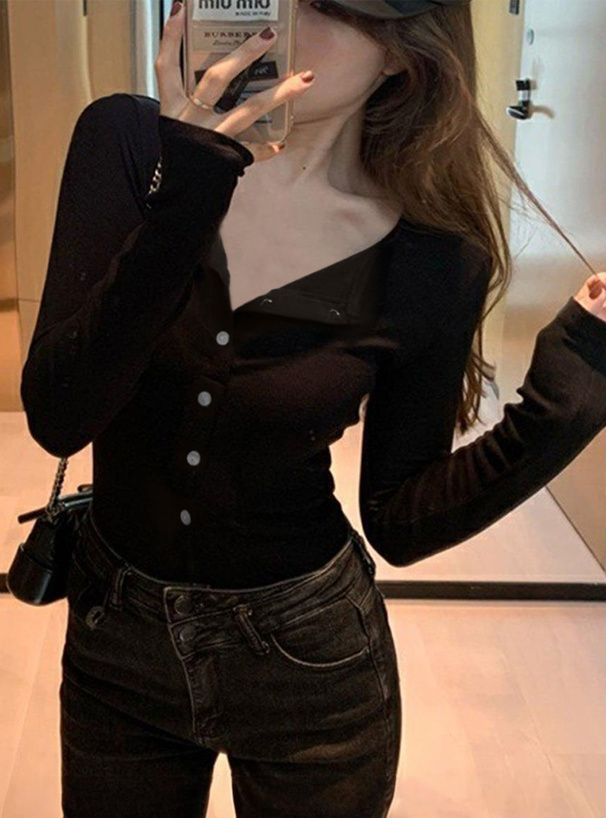 配色ボタンリブカーディガン