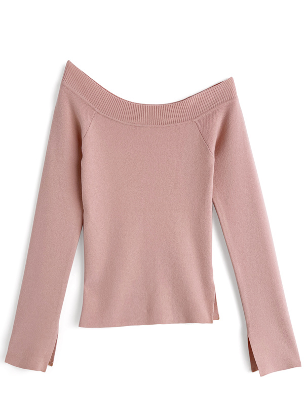 ワンショルダーリブニットトップス