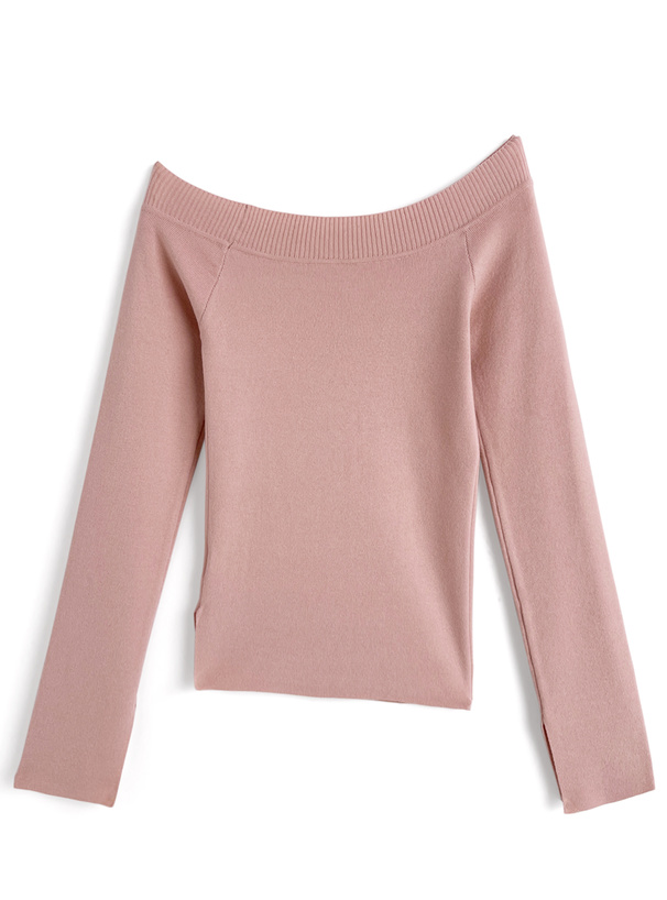 ワンショルダーリブニットトップス