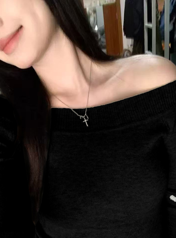 ワンショルダーリブニットトップス