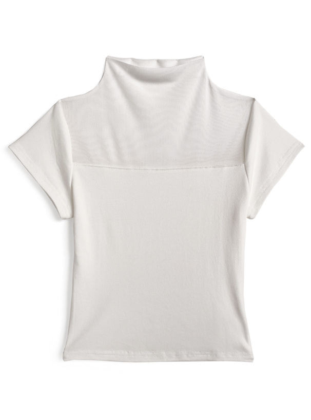 シアー切替ハイネックトップス