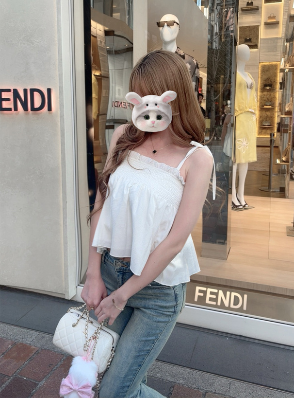 ショルダーリボンシャーリングキャミソールトップス